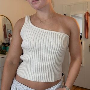 Princess Polly Cream Ribbed Knit Top